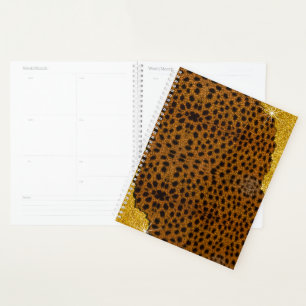 Agenda Hermosa Estampa de Cheetah de Cuero con Brillo