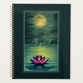 Agenda Hermosa flor Lotus personalizada y luna llena