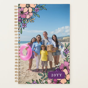 Agenda Hermosa Foto Familiar Flores Azules Tinte Púrpura