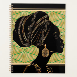 Agenda Hermosa mujer afroamericana verde oro negro