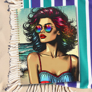Agenda Hermosa mujer en arte pop de historietas de playa