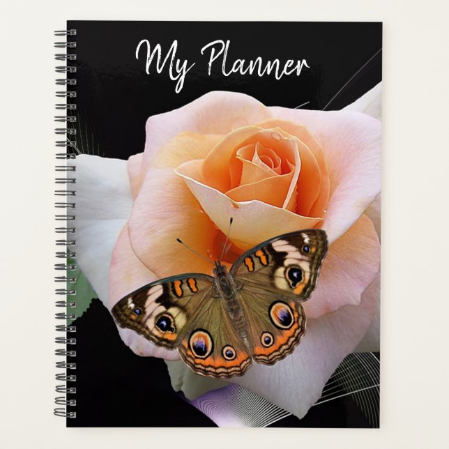 Agenda Hermosa rosa rosa con mariposa (Anverso)