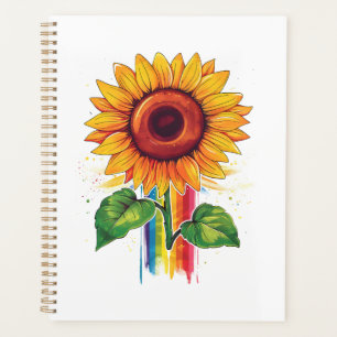 Agenda hermosa y elegante huella con girasol