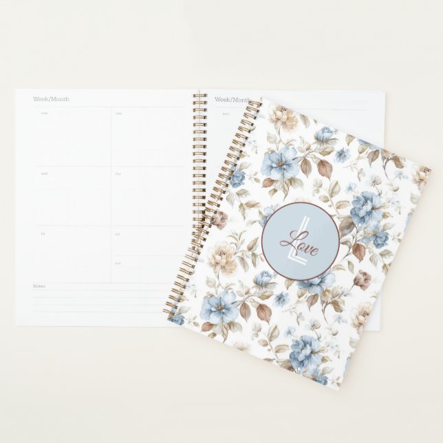 Agenda Hermosas Flores Azules Crema Marrón Claro Marrón (Demostración)