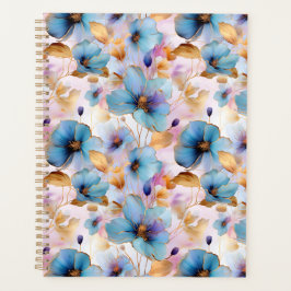 Agenda Hermosas flores azules Tinta de alcohol en pastele