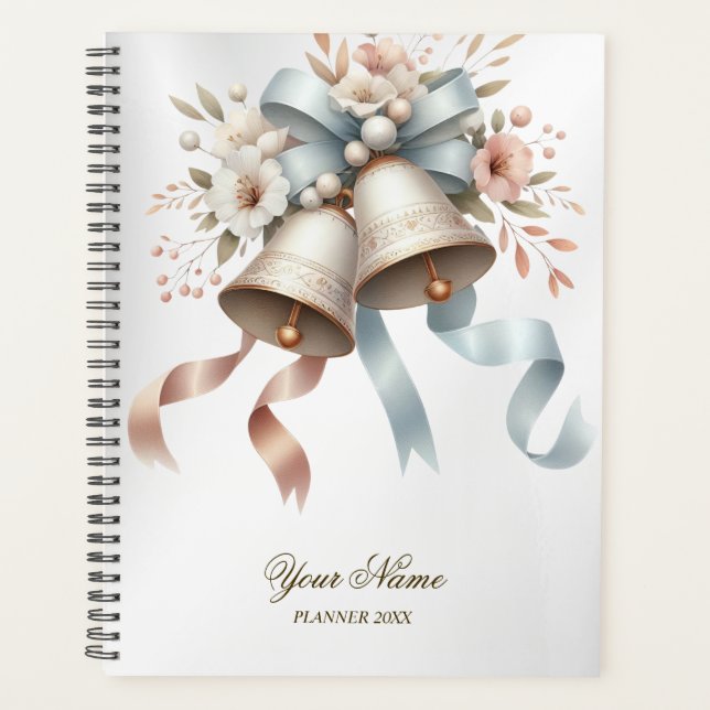 Agenda Hermosas flores de casamiento de las campanas rosa (Anverso)