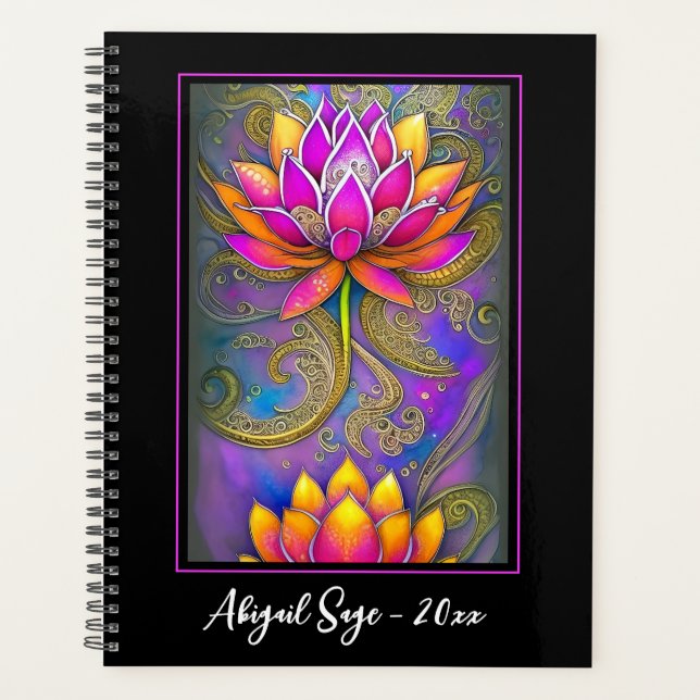 Agenda Hermosas flores de Lotus rosa y naranja vivos (Anverso)