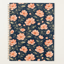 Agenda Hermosas flores de melocotón en azul marino
