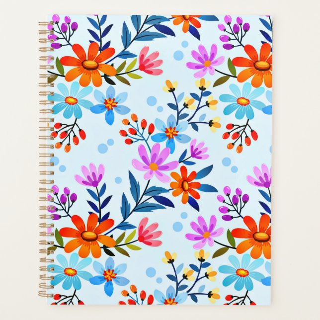 Agenda Hermosas Flores Y Patrón De Hojas (Anverso)