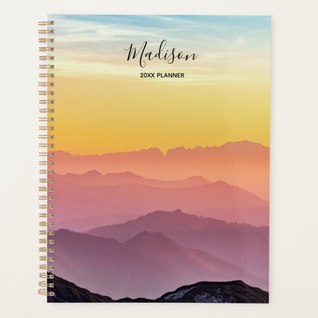 Agenda Hermosas montañas de cielo coloridas personalizada (Anverso)