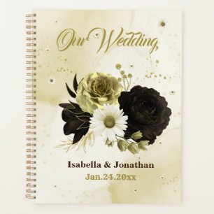 Agenda Hermoso boda de marfil marrón y flores doradas