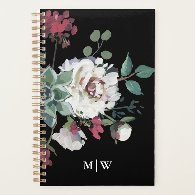 Agenda Hermoso Bouquet floral silenciado con monograma (Anverso)