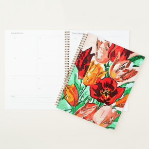 Agenda Hermoso Bouquet Floral Tulipanes Arte Contorno Neg