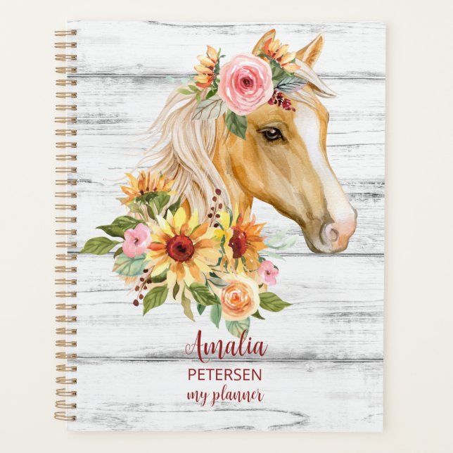 Agenda Hermoso caballo palomino con girasoles personaliza (Anverso)