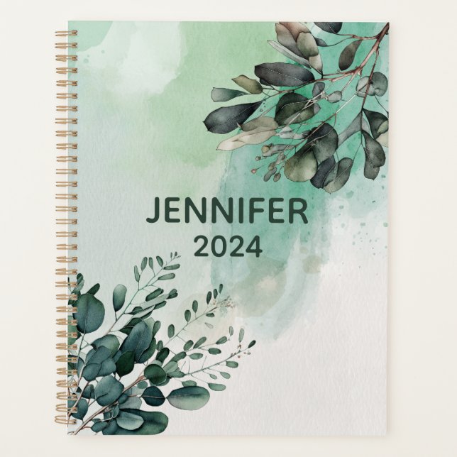 Agenda Hermoso diseño de hojas de acuarela (Anverso)