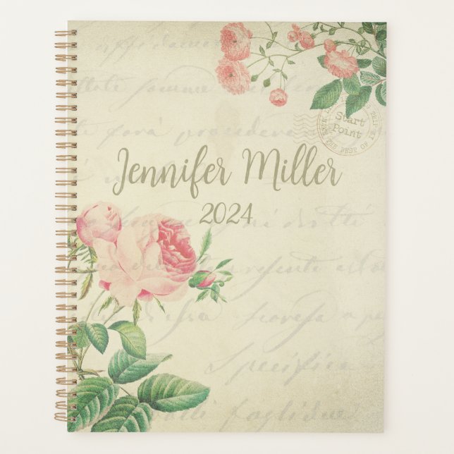 Agenda Hermoso diseño de rosas vintage (Anverso)