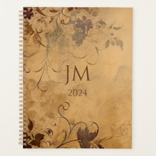 Agenda Hermoso diseño floral sobre papel vintage