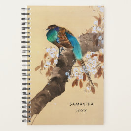 Agenda Hermoso faisán floreciente árbol vintage japonés