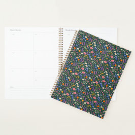 Agenda Hermoso jardín de flores silvestres sobre azul tea