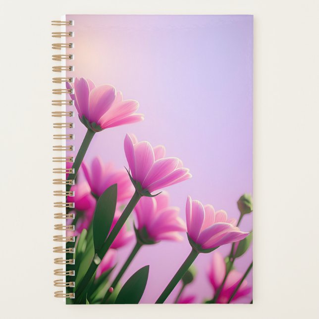 Agenda Hermoso patrón de flores rosadas (Anverso)