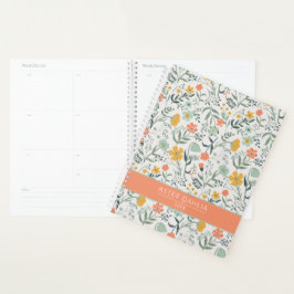 Agenda Hermoso patrón floral botánico personalizado nombr