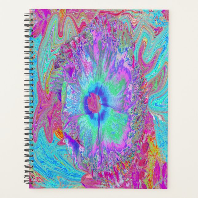Agenda Hibisco Azul Arcoíris Retro Psicodélico (Anverso)