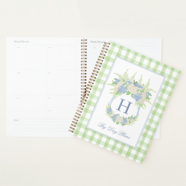 Agenda Hidrangea azul y blanca Escudo Gingham (Demostración)