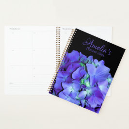 Agenda Hidrangea púrpura y verde azulada, flores moradas