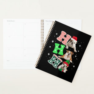 Agenda Ho Ho Ho Bulldog Inglés Santa Reno Navidad 