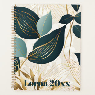 Agenda Hojas abstractas de verde y oro