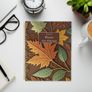 Agenda Hojas de otoño Grabado en relieve marrones, dorada