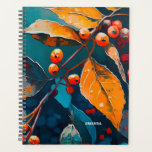 Agenda Hojas de otoño y naturaleza de otoño de madera pin<br><div class="desc">Hojas de otoño y el Planner de berry de rowan. Resumen de la naturaleza del otoño del bosque moderno aceite pintado en colores naranjas rojos azules.</div>