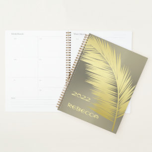 Agenda Hojas de palma tropical dorada, Monograma