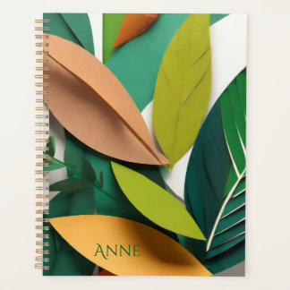 Agenda Hojas de papel cortado en verde y oro