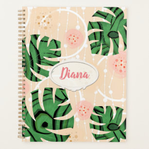 Agenda hojas, monstruos, rosa, verde, tropical, palmera