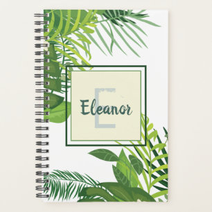 Agenda Hojas verdes y flores monograma tropical