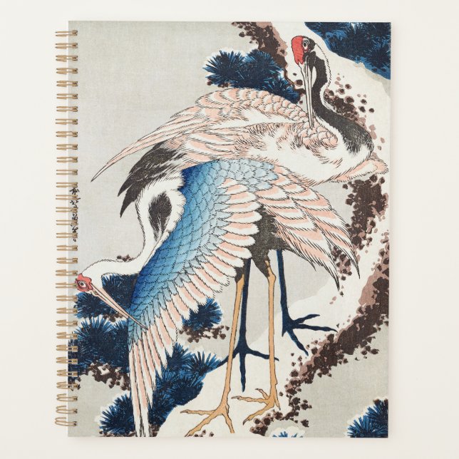 Agenda Hokusai Japanese Art Two Cranes Snowy Pine (Anverso)