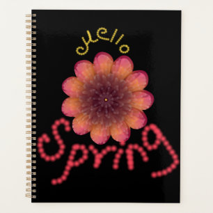 Agenda Hola Primavera - Arte de Flor Rosa y Naranja Textu