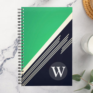Agenda Hombre Verde Retro Abstracto Rayas Monograma Perso