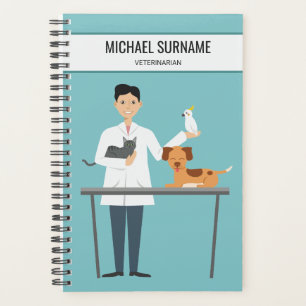 Agenda Hombre Veterinario Con Animales & Texto Personaliz