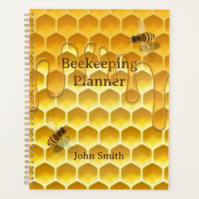 Agenda Honeycomb con abejas voladoras Personalizado 8.5"  (Anverso)