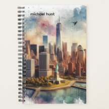 Horizonte de Nueva York futurista y Libertad