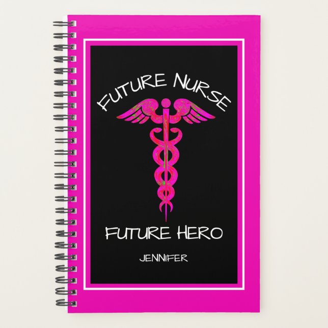 Agenda Hot Pink Nurse Medical Caduceus Personalized (Anverso)