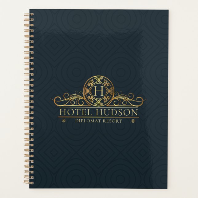 Agenda Hotel Stationery Gold Monogramado de Lujo (Anverso)