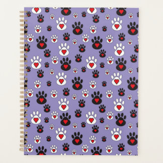 Agenda Huellas con corazones rojos en azul