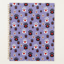 Agenda Huellas con corazones rojos sobre azul