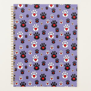 Agenda Huellas con corazones rojos sobre azul