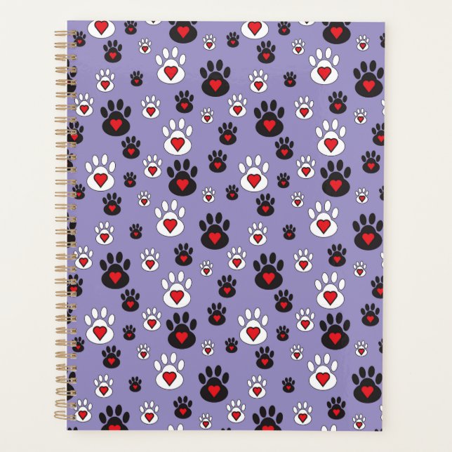 Agenda Huellas con corazones rojos sobre azul (Anverso)