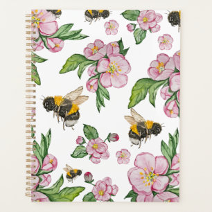 Agenda Huerto de manzanas florido con abejas acuarela dra