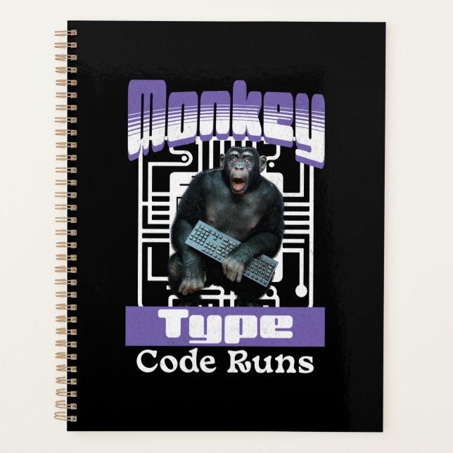 Agenda Humor de Programador con Mono Escribiendo Código (Anverso)